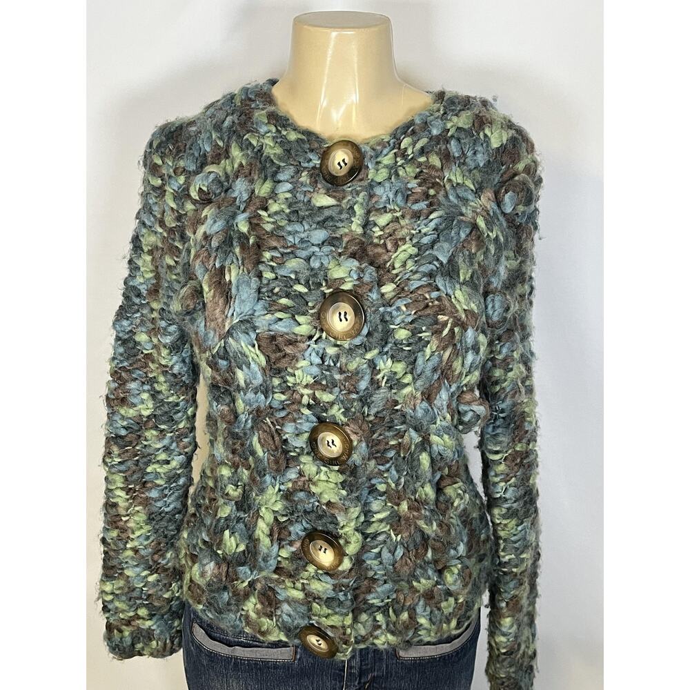 One Girl‎ Who Cardigan Sweater Womens Medium Multicolor Chunky Knit Button Front
